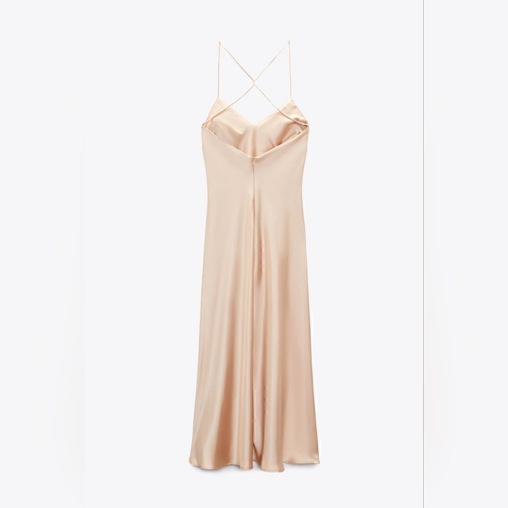 ZARA SATIN SLIP DRESS SALMON PINK - Picture 8 of 12